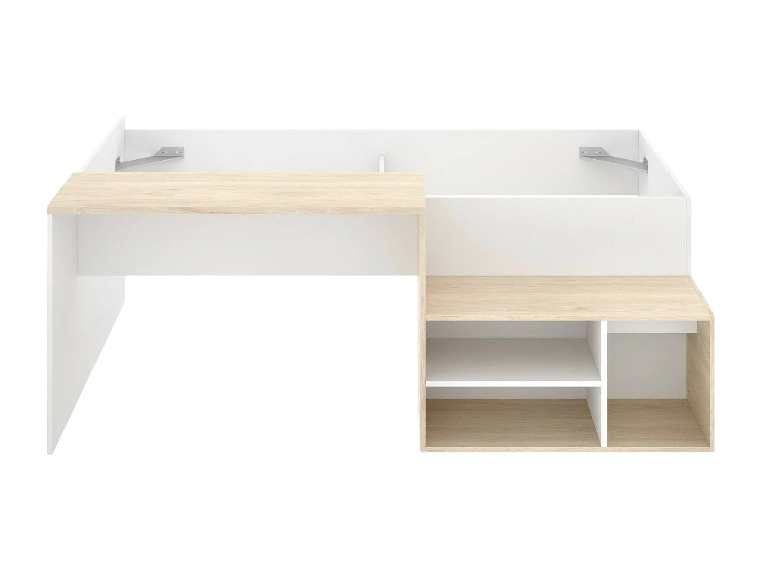 Lit enfant Dbagnat, Lit simple pour chambre, Ensemble avec bureau et étagères, 195x134h73 cm, Blanc et Chêne