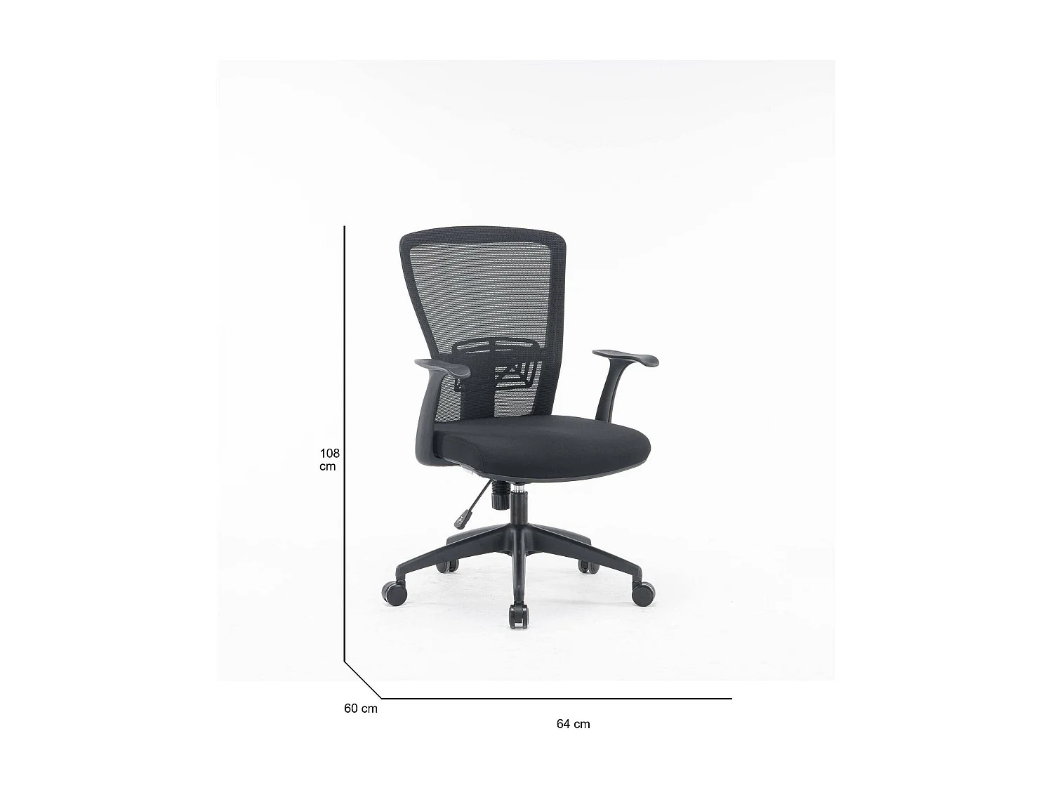 Chaise de bureau Dcas, Chaise de travail en maille avec accoudoirs, Siège de bureau ergonomique, 60x64h98/108 cm, Noir
