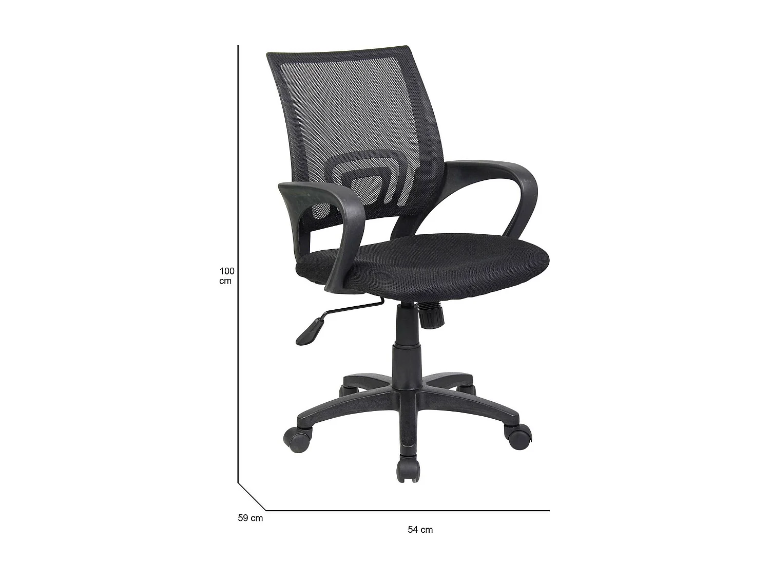Dgell bureaustoel, Mesh bureaustoel met armleuningen, Ergonomische bureaustoel, 59x54h90/100 cm, Zwart