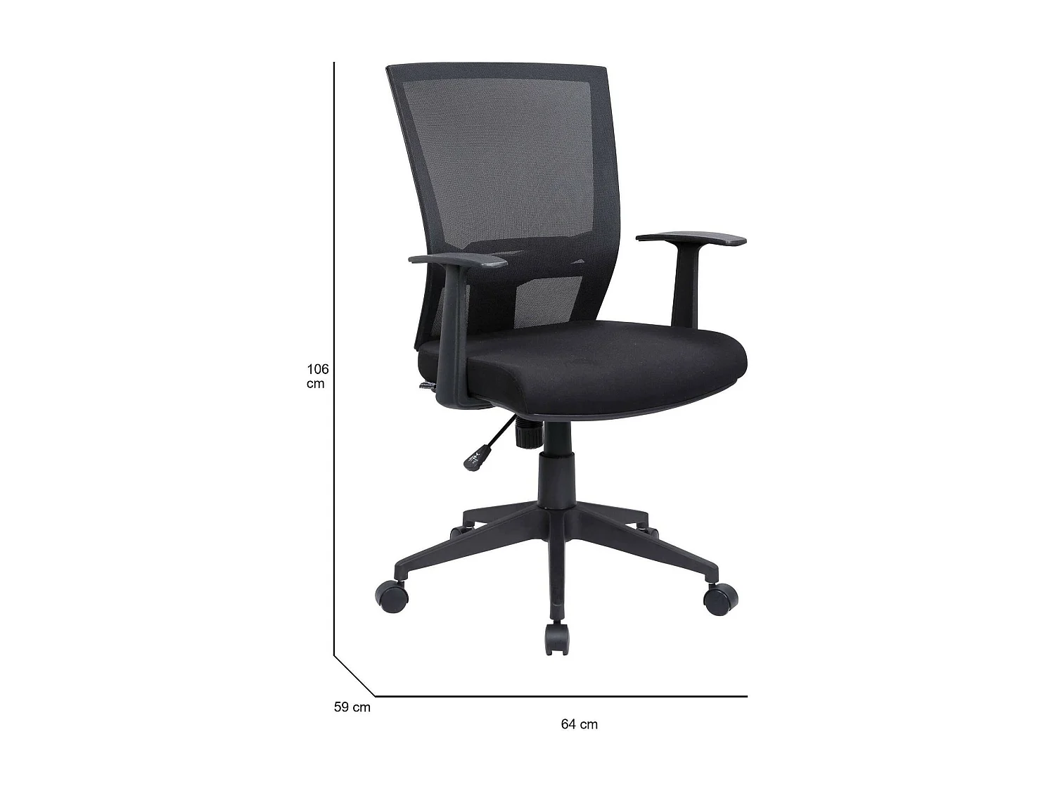 Chaise de bureau Dlom, Chaise de direction en maille avec accoudoirs, Siège de bureau ergonomique, 59x64h96/106 cm, Noir