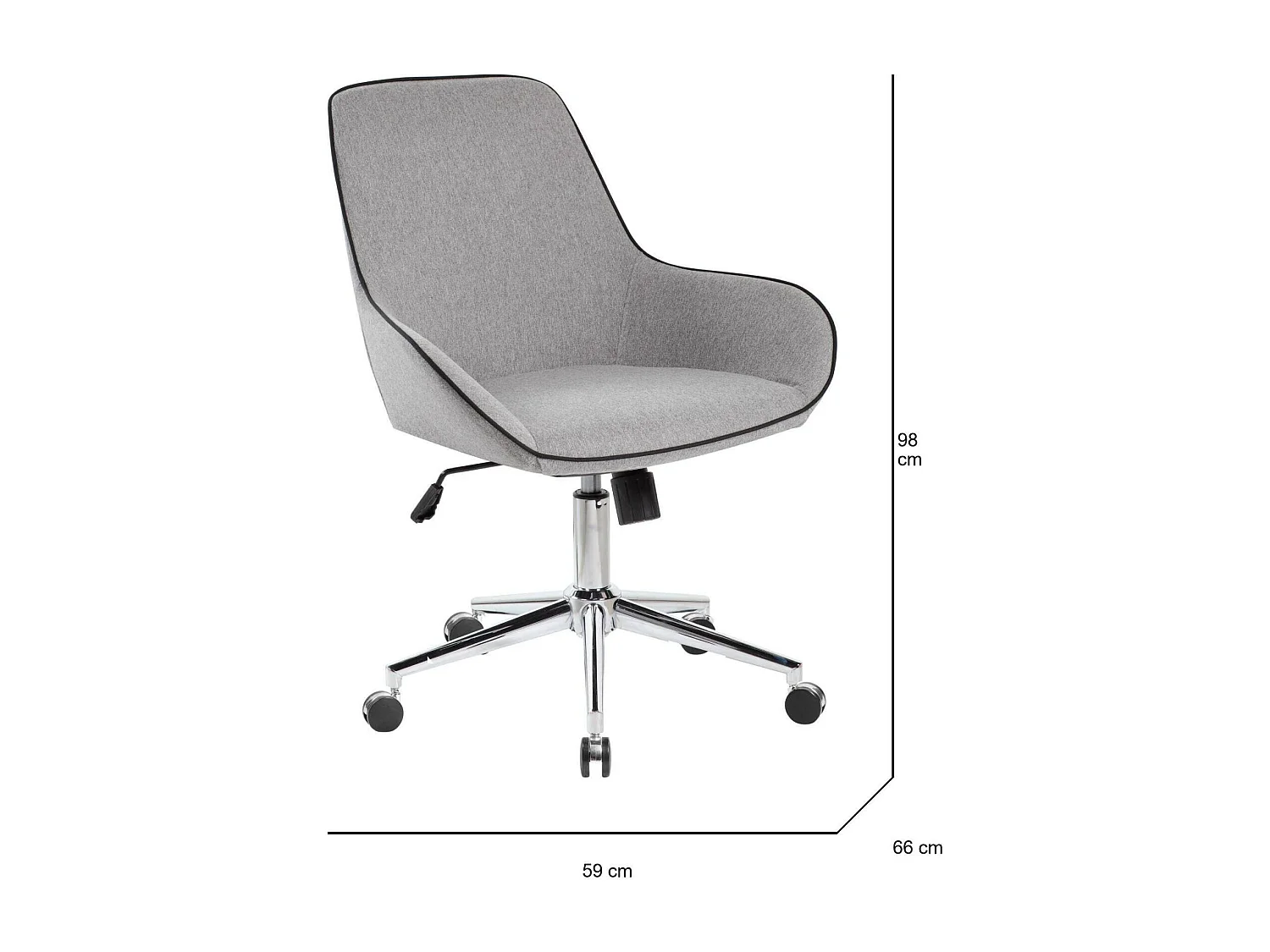 Dcampan bureaustoel, Taakfauteuil met wielen, Ergonomische bureaustoel, 66x59h98 cm, Grijs