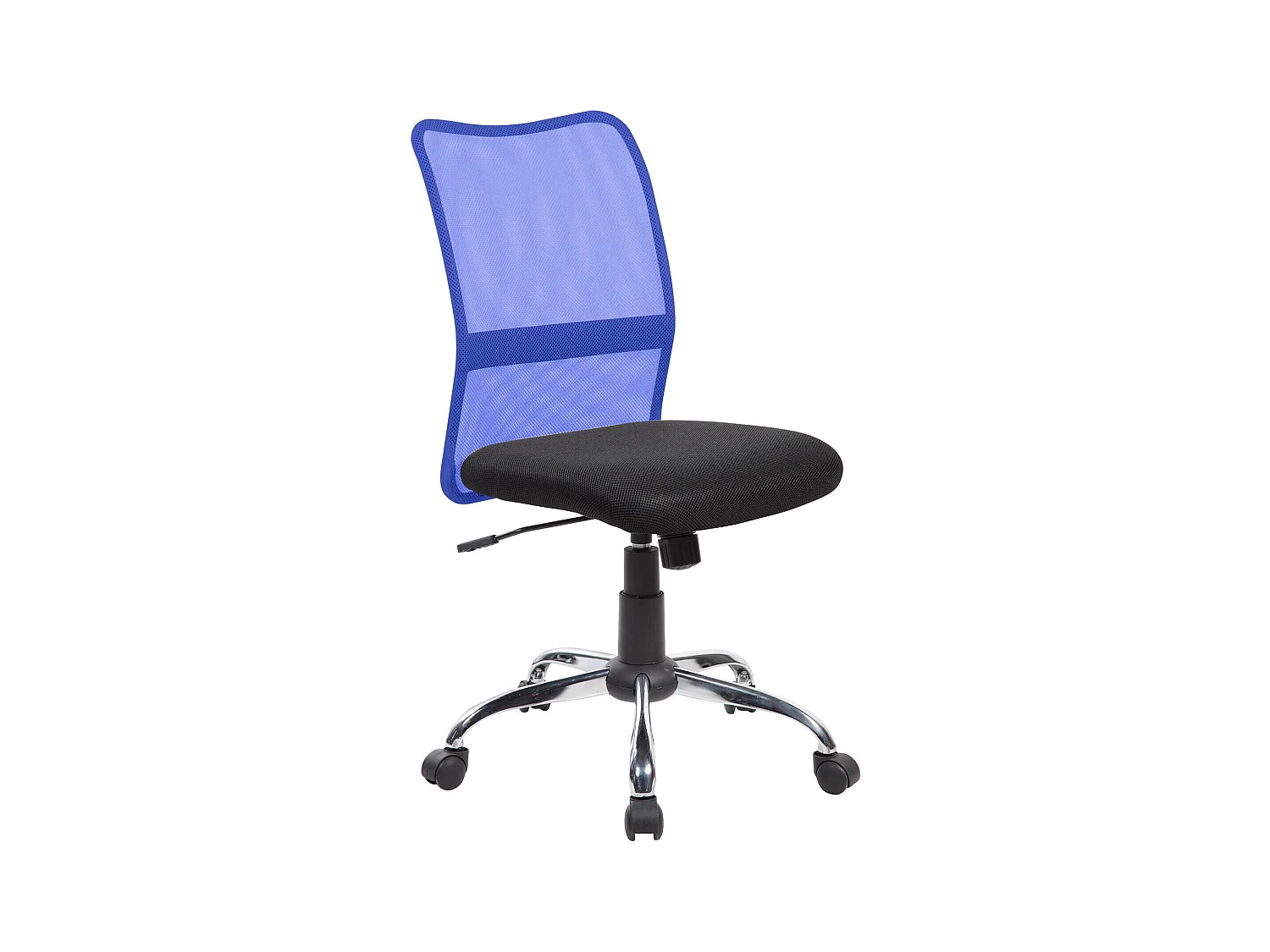 Chaise de bureau Dana, Chaise de travail en maille, Siège de bureau ergonomique, 57x46h90/100 cm, Noir et Bleu