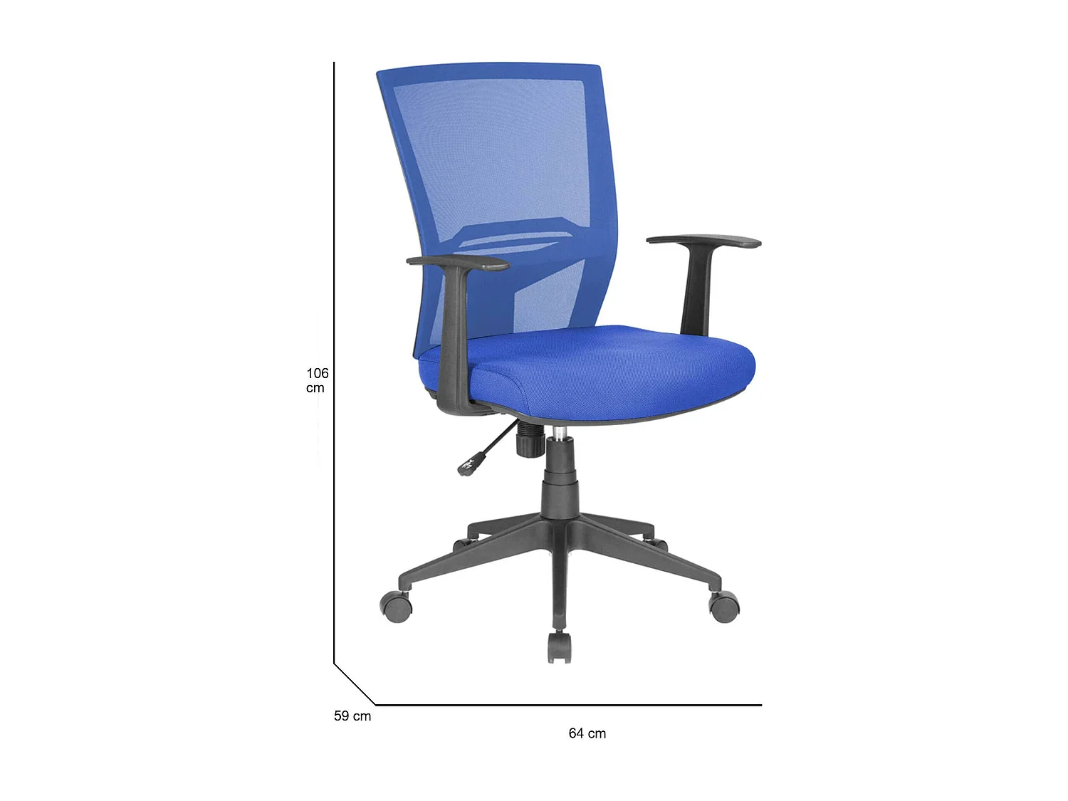 Chaise de bureau Dlom, Chaise de direction en maille avec accoudoirs, Siège de bureau ergonomique, 59x64h96/106 cm, Bleu