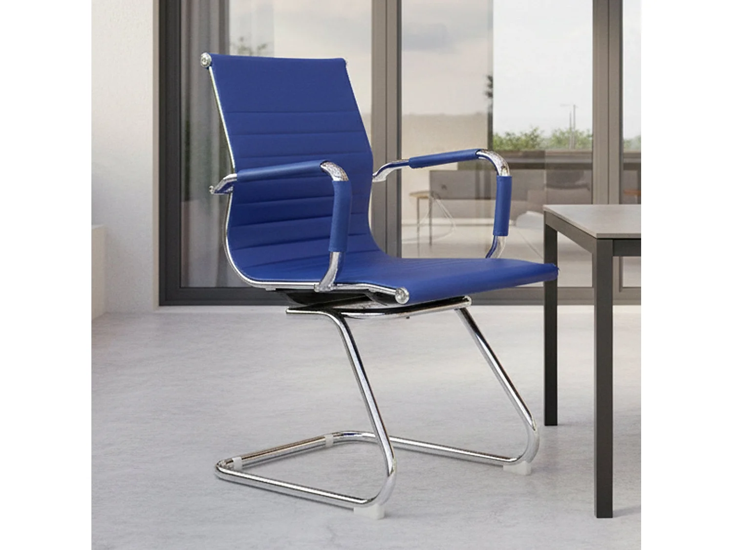 Chaise de bureau Dfusett, Chaises de salle d'attente avec accoudoirs pour le bureau, Chaise d'attente ergonomique, 62x54h89 cm, Bleu