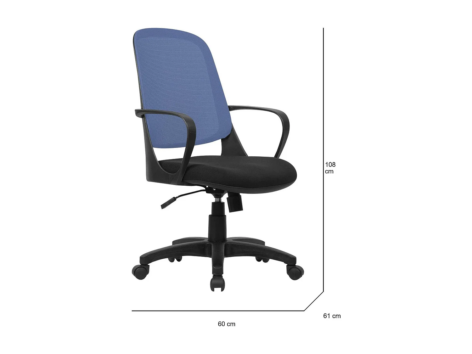Bürostuhl Dbink, Mesh-Arbeitsstuhl mit Armlehnen, Ergonomischer Bürositz, 61x60h99/108 cm, Schwarz und Blau