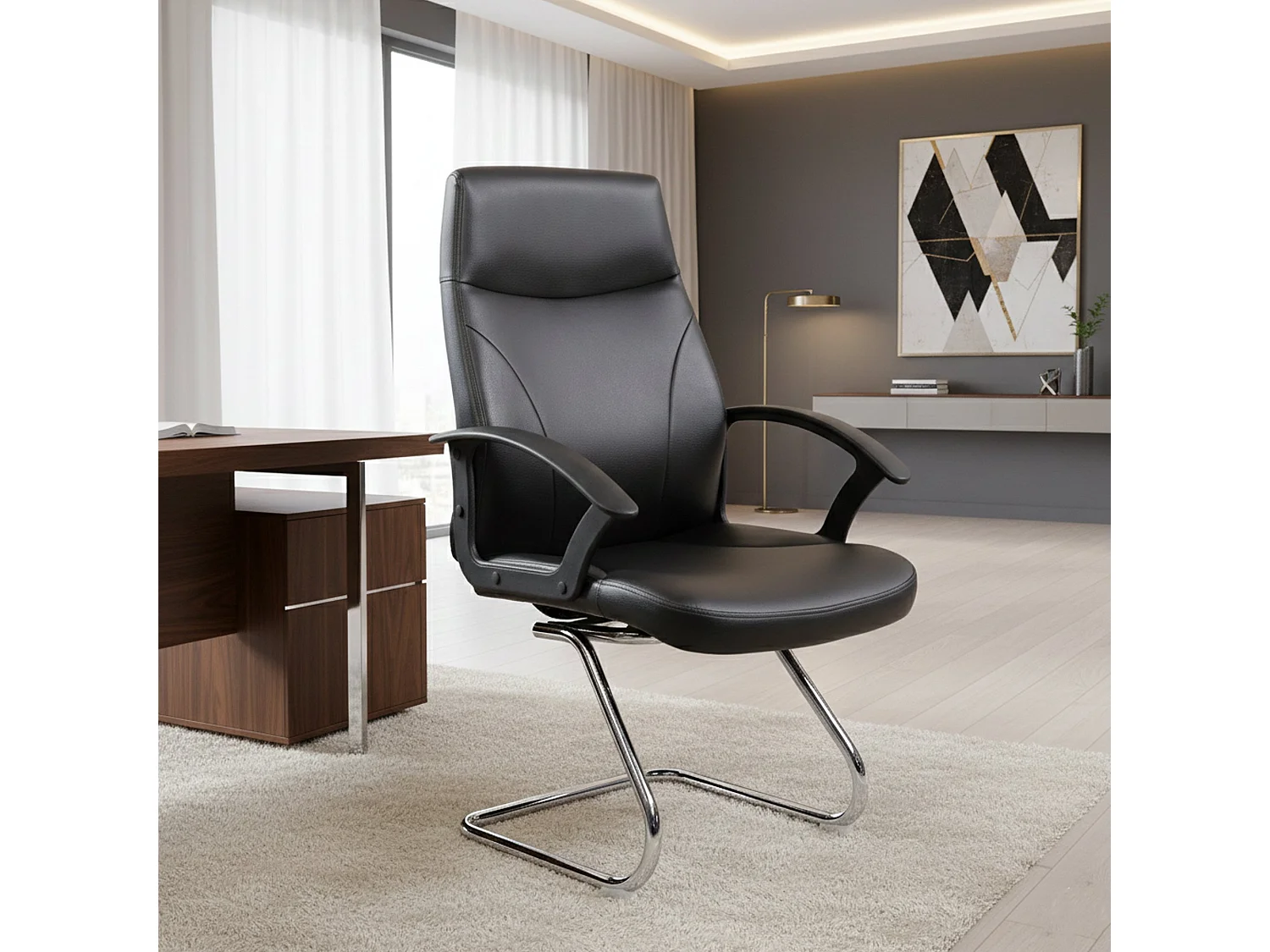 Cadeira de escritório Dgliozz, Poltrona executiva com braços, Cadeira de escritório ergonômica, Preto, 60x59h95, cm