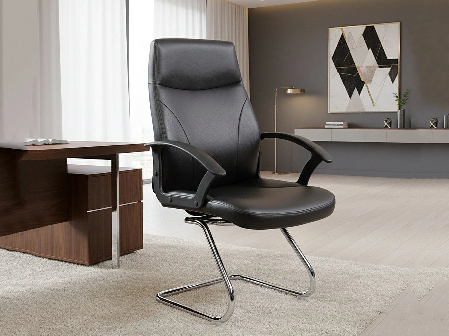 Bürostuhl Dgliozz, Chefsessel mit Armlehnen, Ergonomischer Bürostuhl, Schwarz, 60x59h95, cm