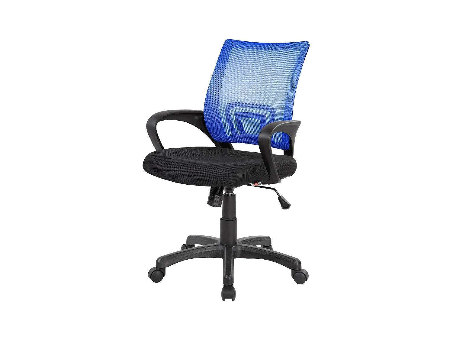 Bürostuhl Dgell, Mesh-Arbeitsstuhl mit Armlehnen, Ergonomischer Bürositz, 59x54h90/100 cm, Schwarz und Blau