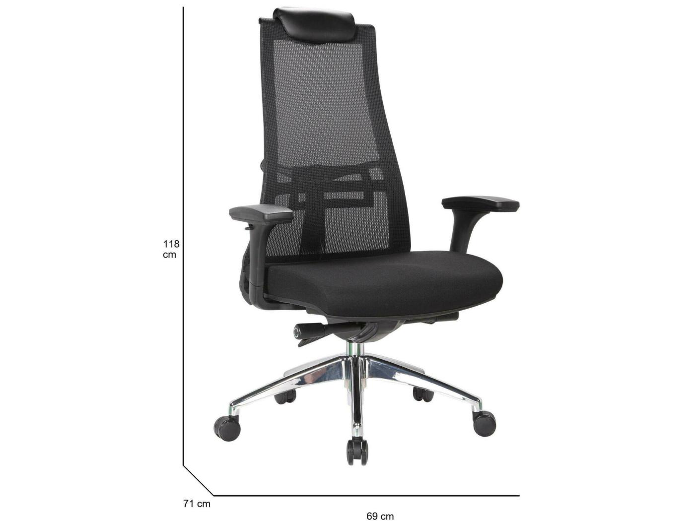 Sedia da ufficio Dachi, Poltrona direzionale a rete con braccioli, Seduta ergonomica  da ufficio, 66x68h120/132 cm, Nero