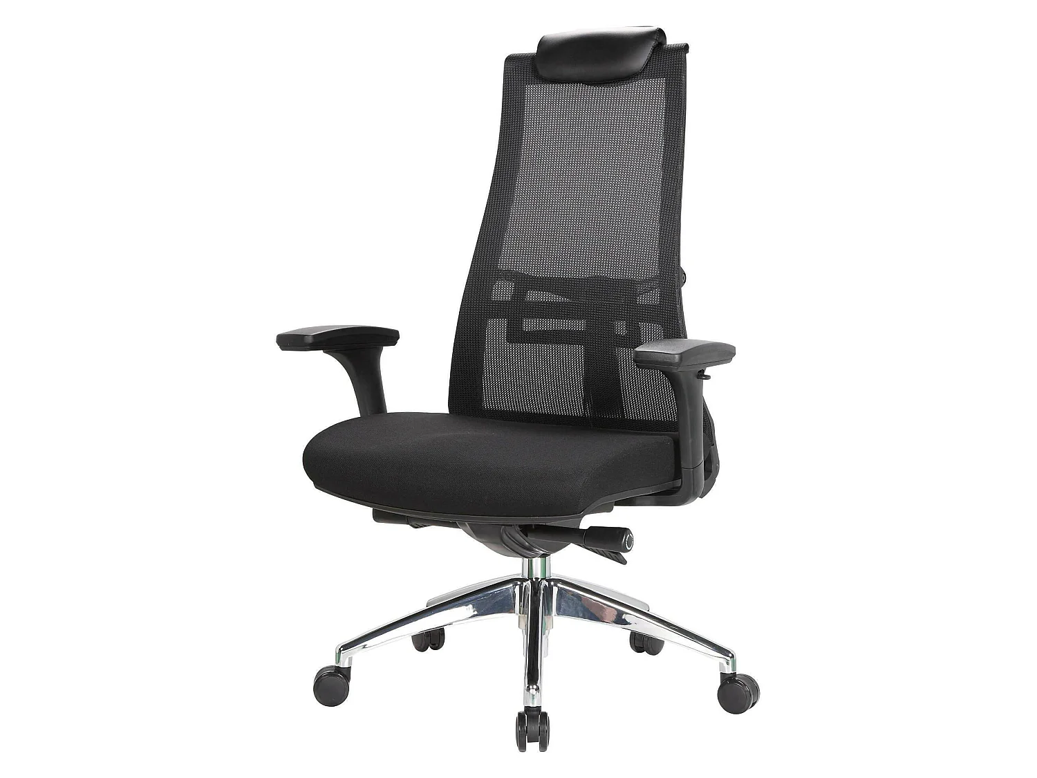 Chaise de bureau Dmihail, Chaise de direction en maille avec accoudoirs, Siège de bureau ergonomique, 71x69h110/118 cm, Noir