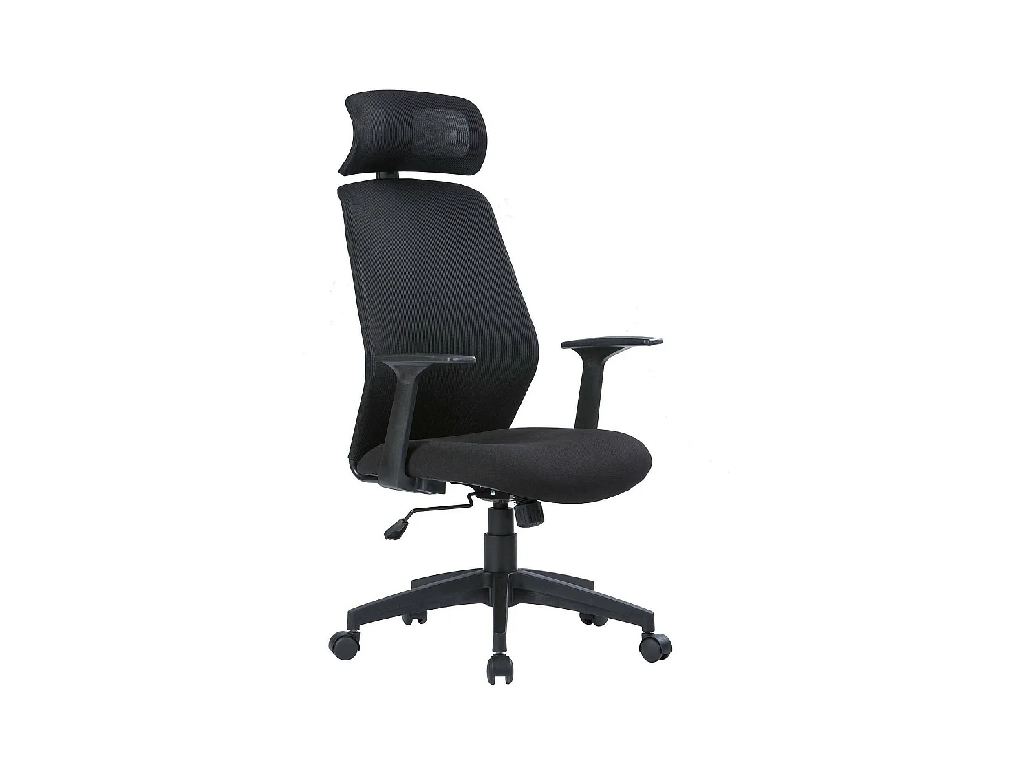 Chaise de bureau Dapril, Fauteuil présidentiel avec accoudoirs et appui-tête, Chaise de bureau ergonomique, 63x62h117/126 cm, Noir