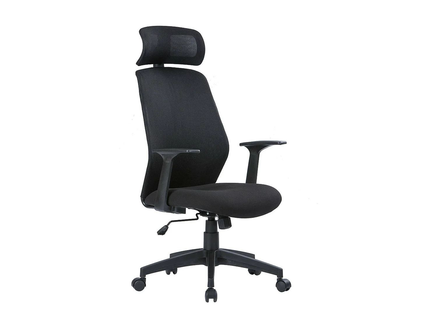 Chaise de bureau Dapril, Fauteuil présidentiel avec accoudoirs et appui-tête, Chaise de bureau ergonomique, 63x62h117/126 cm, Noir