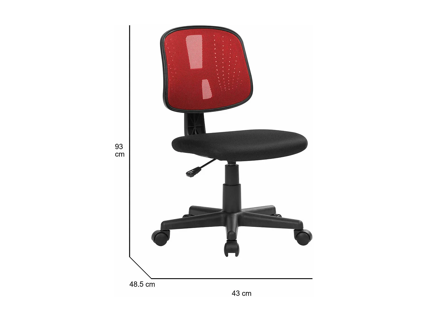 Dmora - Sedia con ruote Cefeo, 49x43h81/93 cm, Nero e Rosso