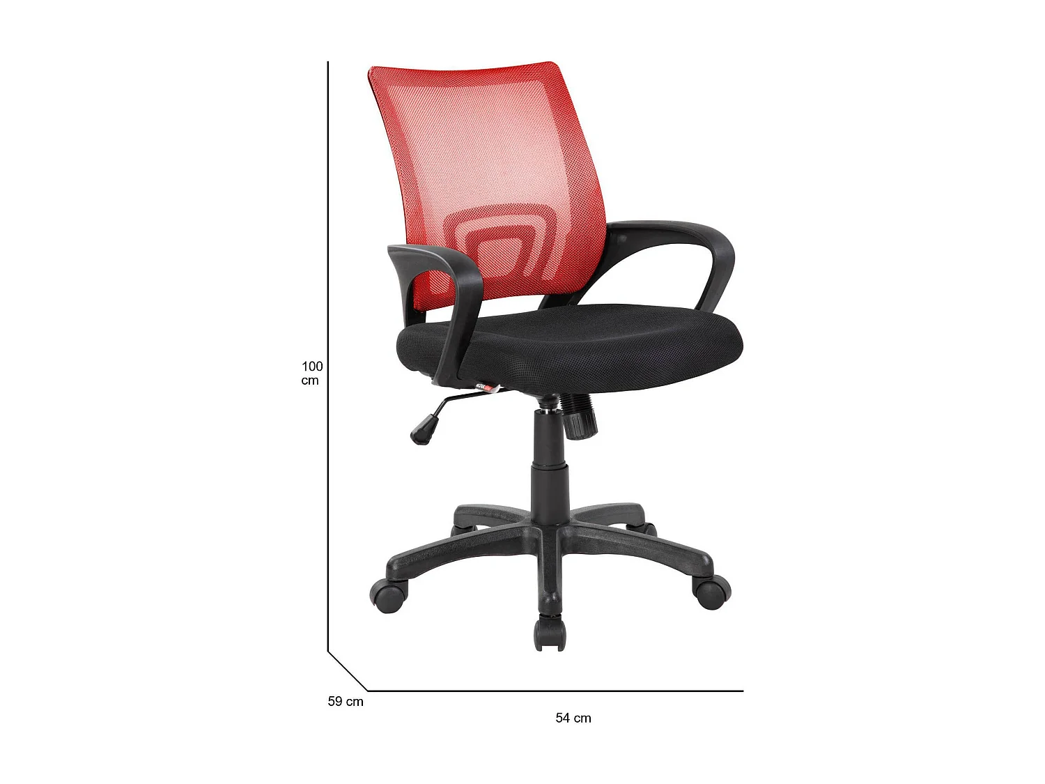 Silla de oficina Dgell, Silla operativa de malla con reposabrazos, Asiento de oficina ergonómico, 59x54h90/100 cm, Negro y Rojo