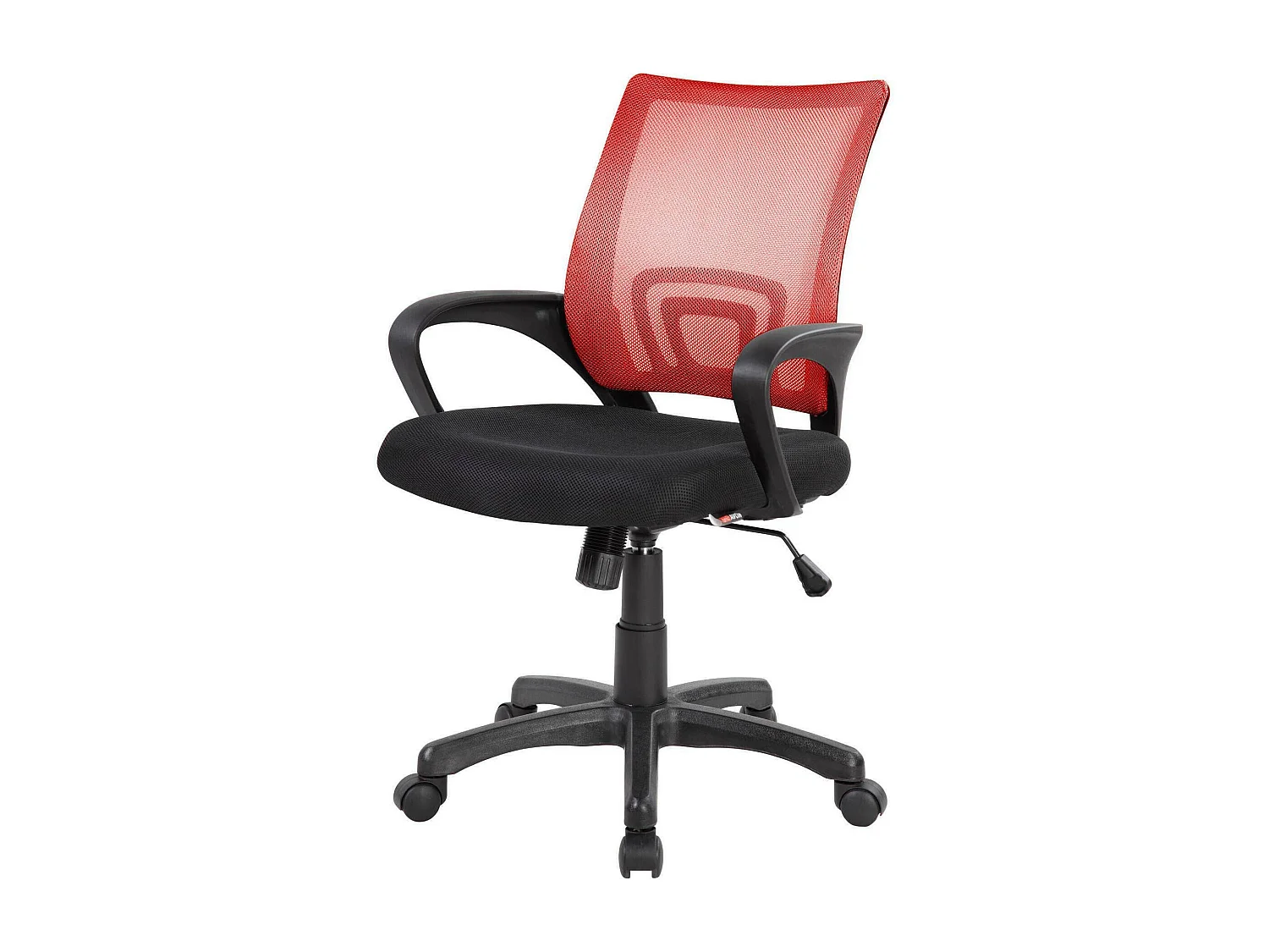 Silla de oficina Dgell, Silla operativa de malla con reposabrazos, Asiento de oficina ergonómico, 59x54h90/100 cm, Negro y Rojo