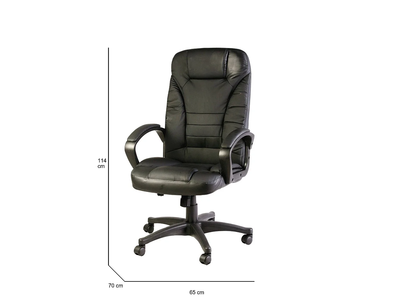 Chaise de bureau Dcelik, Fauteuil présidentiel avec accoudoirs, Chaise de bureau ergonomique, 70x65h103/114 cm, Noir