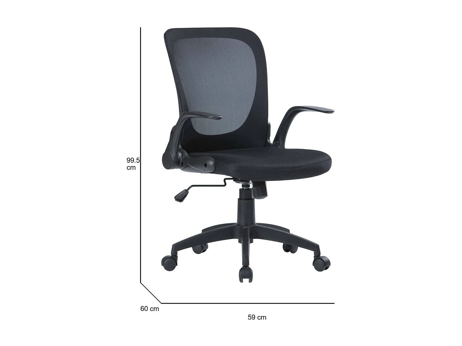 Chaise de bureau Dnuciar, Chaise de direction en maille avec accoudoirs, Siège ergonomique avec accoudoirs rabattables, 60x59h86/96 cm, Noir