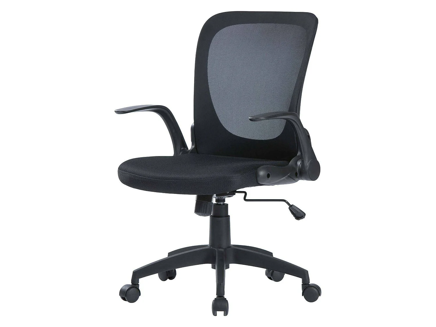 Bürostuhl Dnuciar, Chefsessel aus Mesh mit Armlehnen, Ergonomischer Sitz mit klappbaren Armlehnen, 60x59h86/96 cm, Schwarz