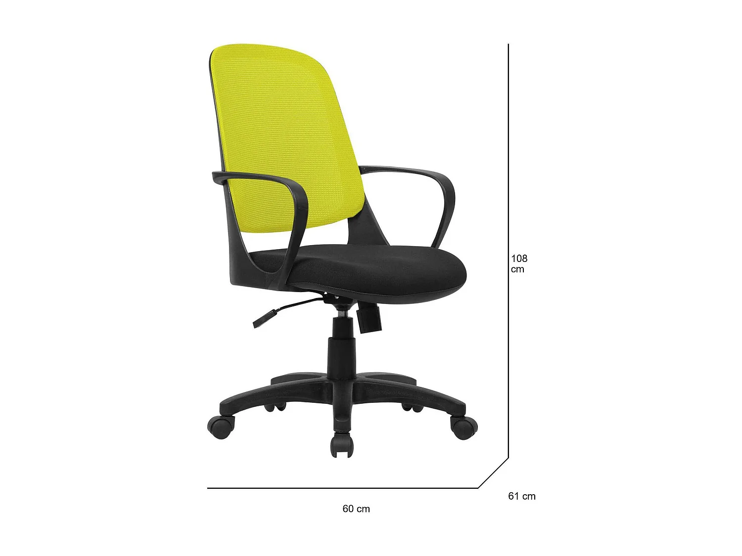 Cadeira de escritório Dbink, Cadeira de trabalho em malha com braços, Assento de escritório ergonômico, 61x60h99/108 cm, Preto e Amarelo