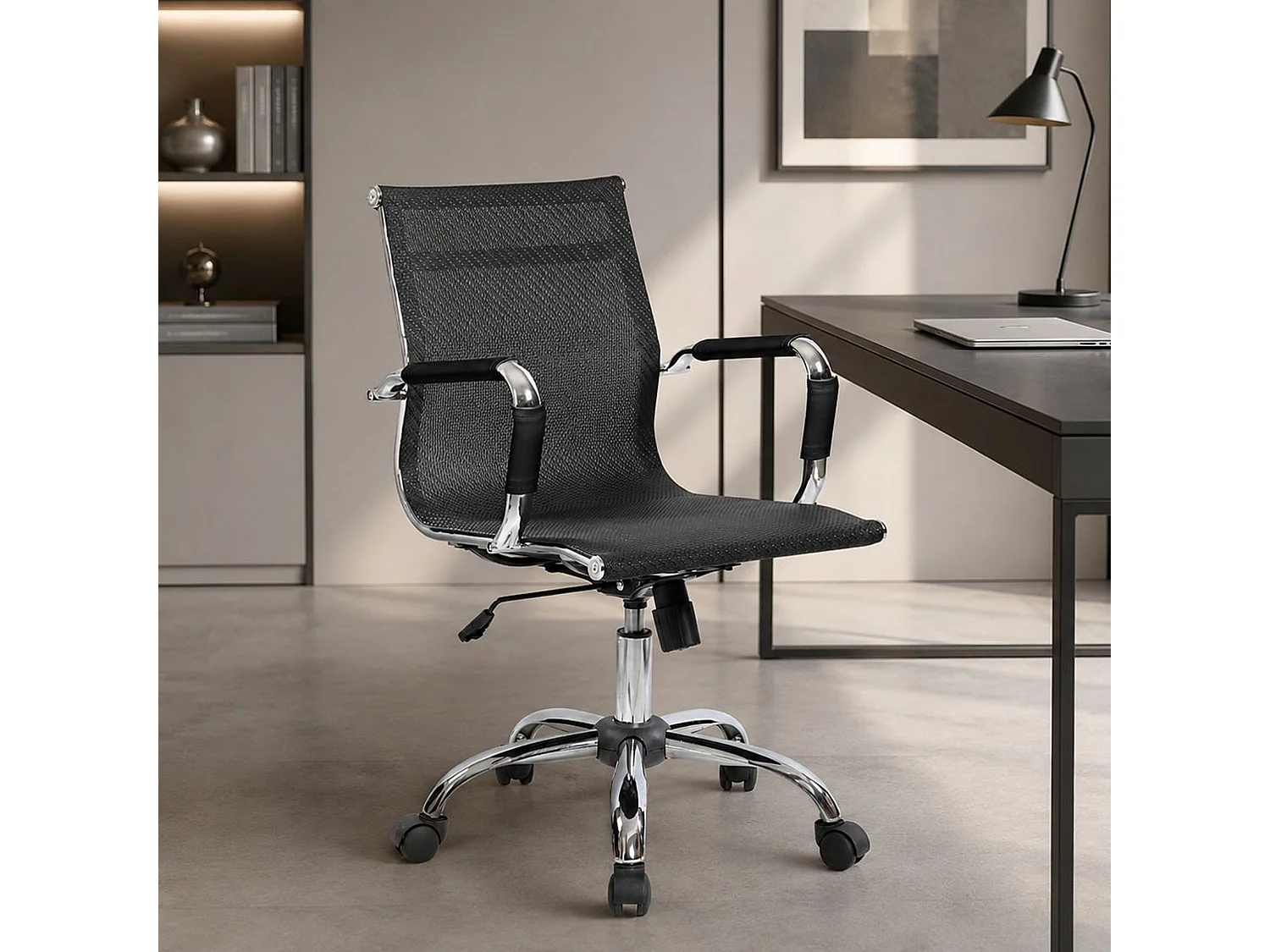 Silla de oficina Placiday\, Silla ejecutiva con reposabrazos, Silla de oficina ergonómica, Negro, 62x54h92/102 cm