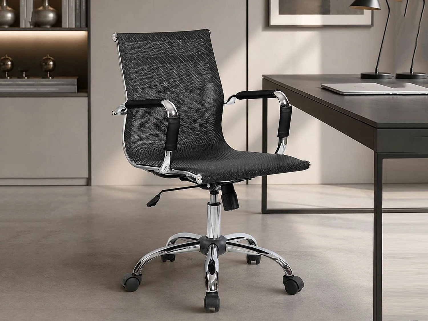 Bürostuhl Placiday\, Chefsessel mit Armlehnen, Ergonomischer Bürostuhl, Schwarz, 62x54h92/102 cm