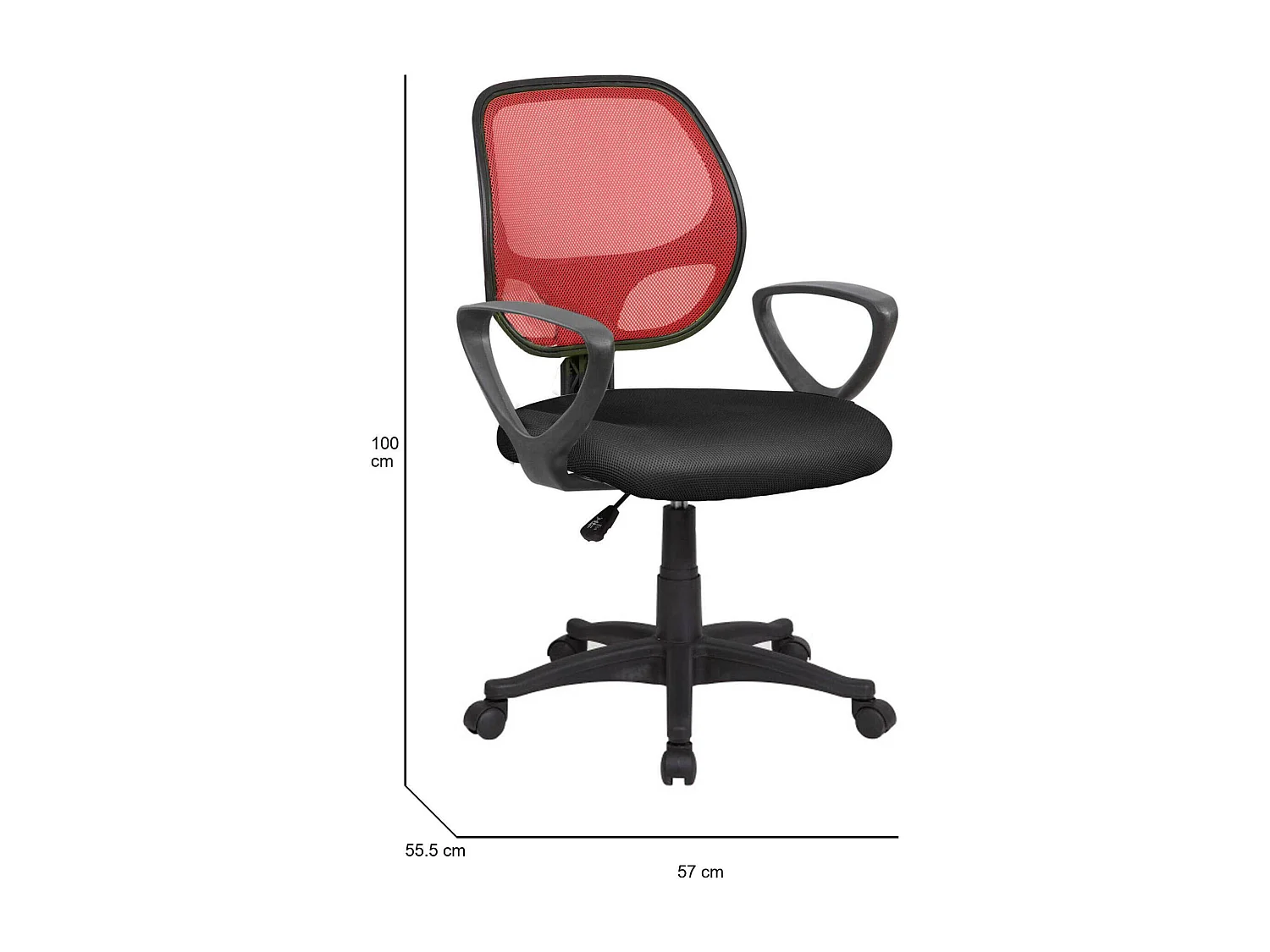 Ddjidj bureaustoel, Mesh bureaustoel met armleuningen, Ergonomische bureaustoel, 56x57h88/100 cm, Zwart en Rood