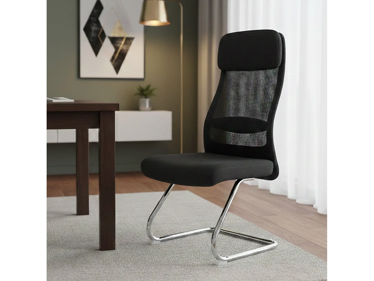 Chaise de bureau Dlozan, Chaises de salle d'attente de bureau, Chaise de salle d'attente ergonomique, 58x47h105 cm, Noir