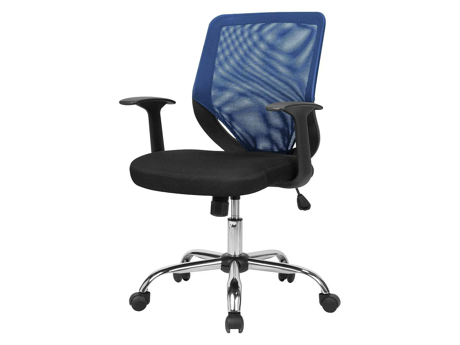 Bürostuhl Daaro, Mesh Chefsessel mit Armlehnen, Ergonomischer Bürositz, 60x54h90/98 cm, Schwarz und Blau