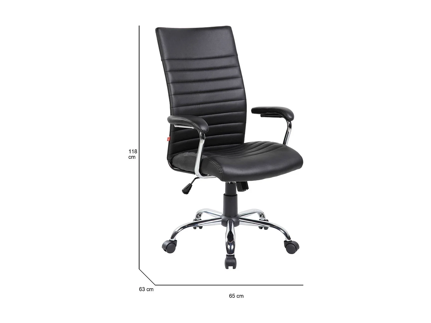 Chaise de bureau Ddim, Fauteuil présidentiel avec accoudoirs, Chaise de bureau ergonomique, 63x65h108/118 cm, Noir