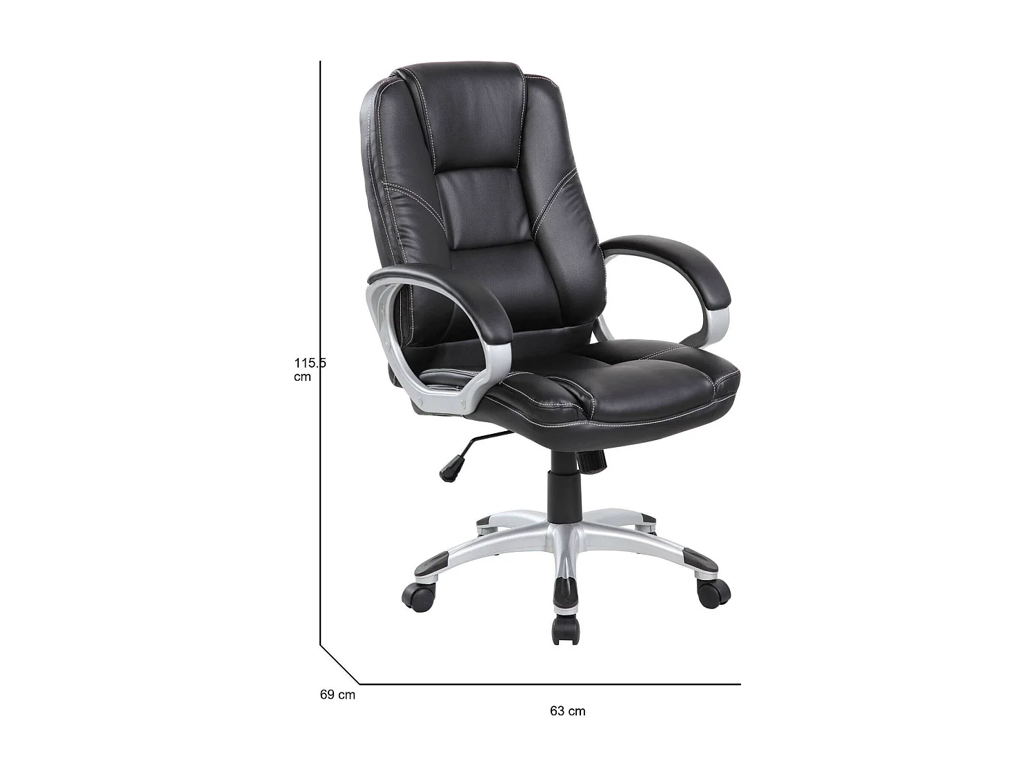 Dminell bureaustoel, Executive fauteuil met armleuningen, Ergonomische bureaustoel, 69x63h105/116 cm, Zwart