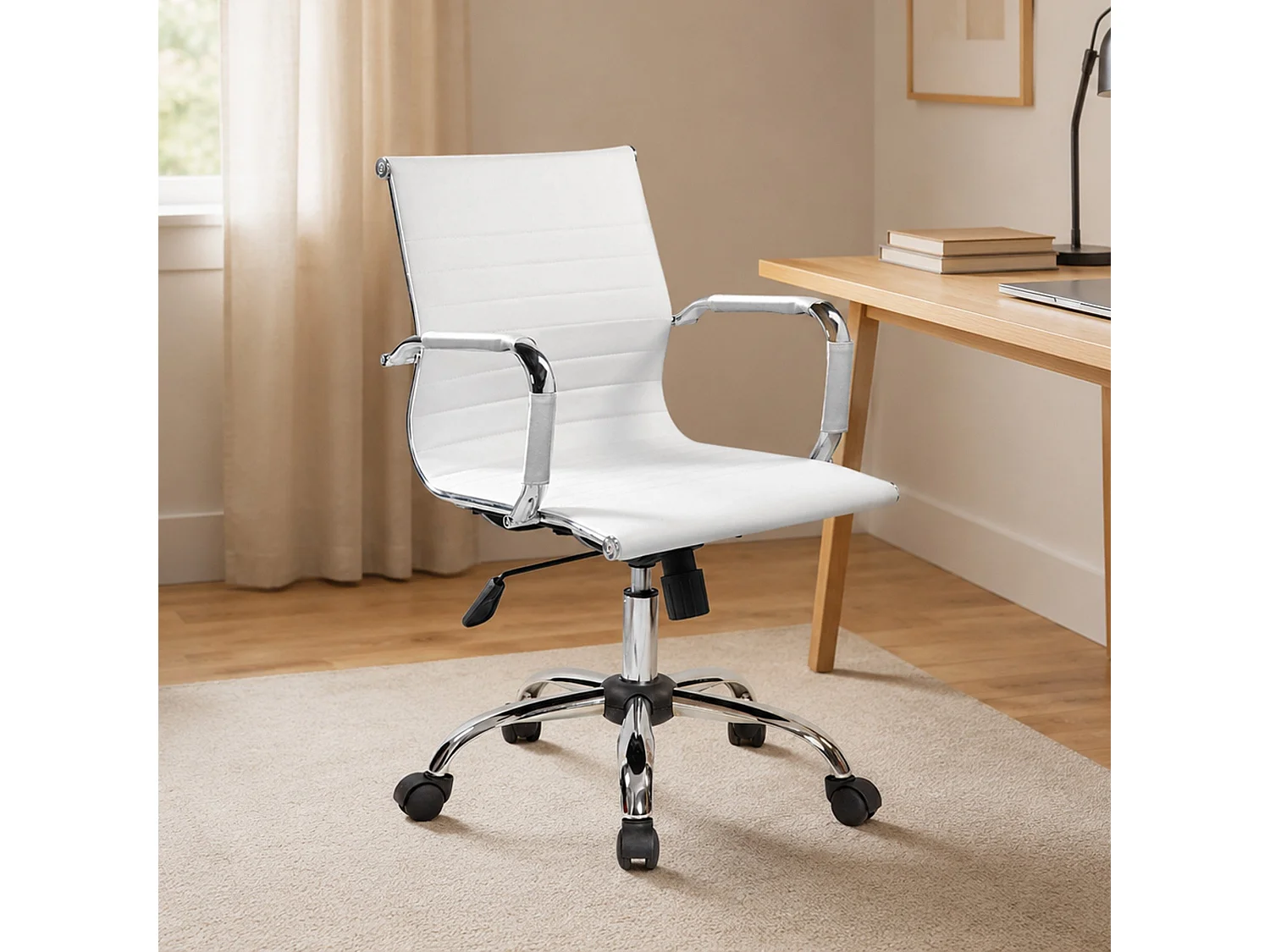 Chaise de bureau Gallicom\, Chaise de direction avec accoudoirs, Chaise de bureau ergonomique, Blanc, 62x54h92/102 cm