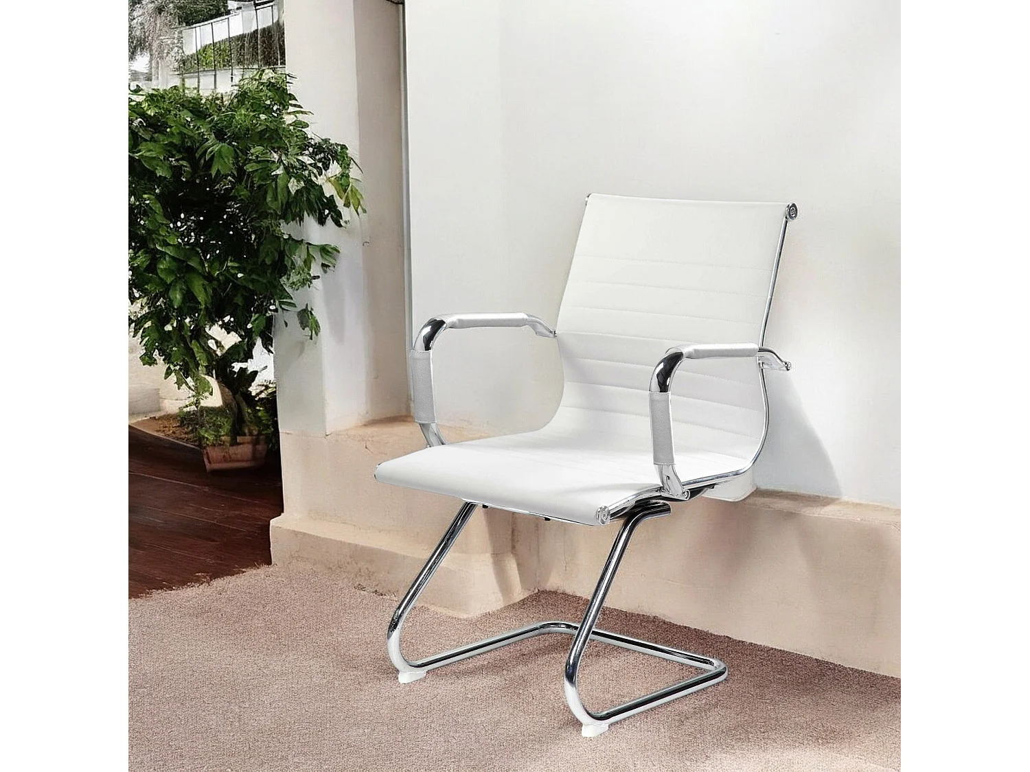 Cadeira de escritório Dfusett, Assento de sala de espera com braços para escritório, Assento de espera ergonômico, 62x54h89 cm, Branco