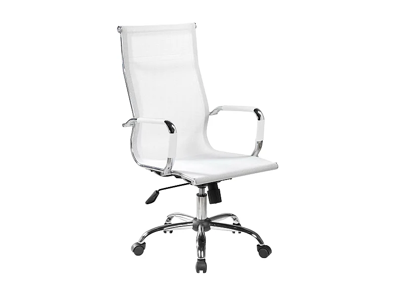 Chaise de bureau Dfrosi, Chaise de direction avec accoudoirs, Chaise de bureau ergonomique, Blanc, 63x54h106/116 cm