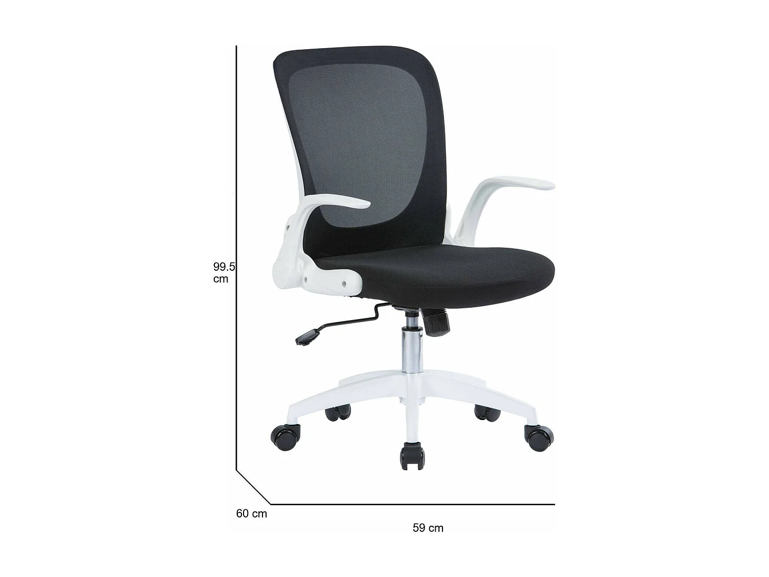 Dnuciar bureaustoel, Mesh executive fauteuil met armleuningen, Ergonomische zitting met opklapbare armleuningen, 60x59h86/96 cm, Zwart en Wit
