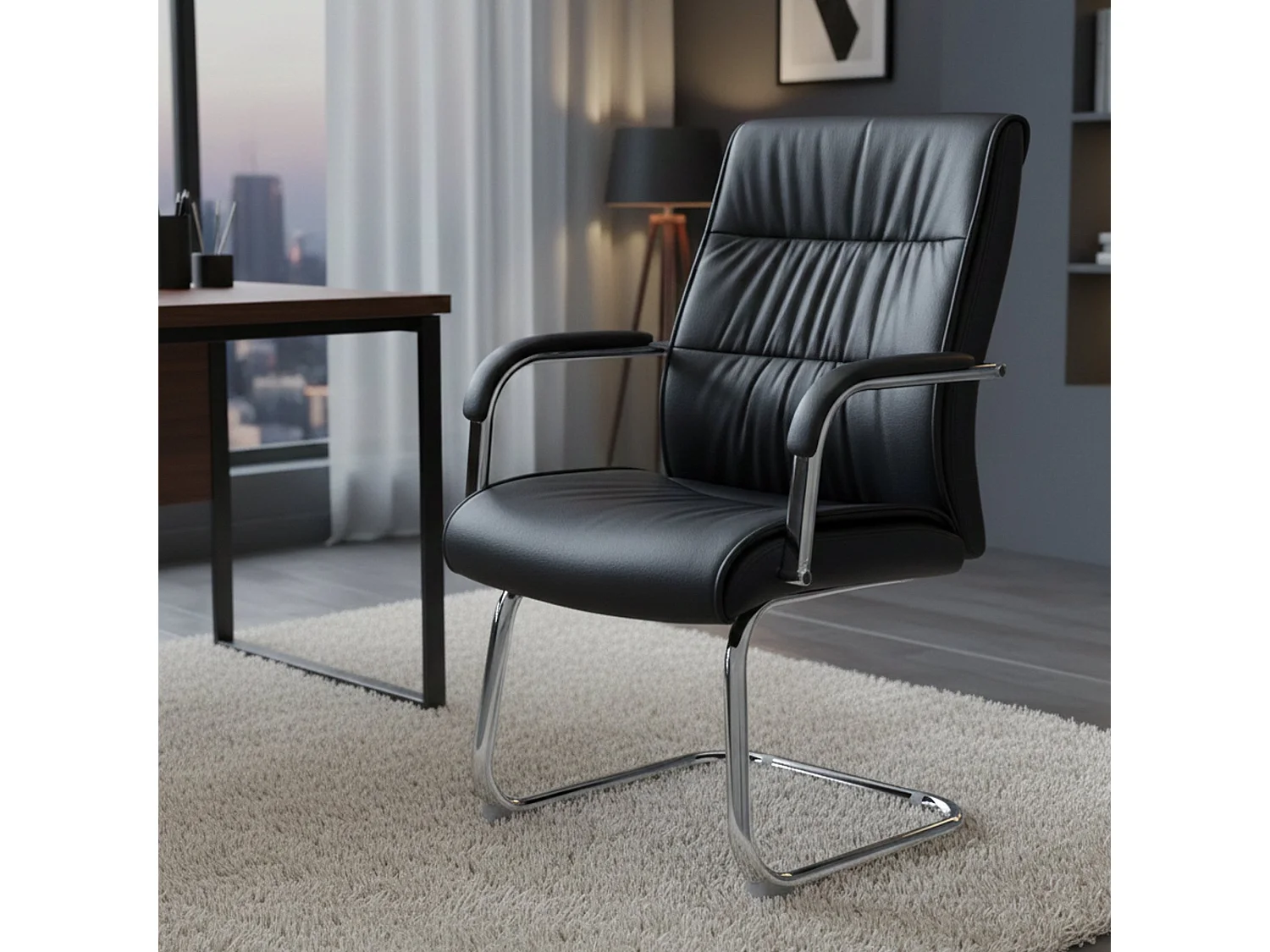 Bürostuhl Dmolina, Wartezimmerstühle mit Armlehnen für Büro, Ergonomischer Wartestuhl, 66x59h98 cm, Schwarz