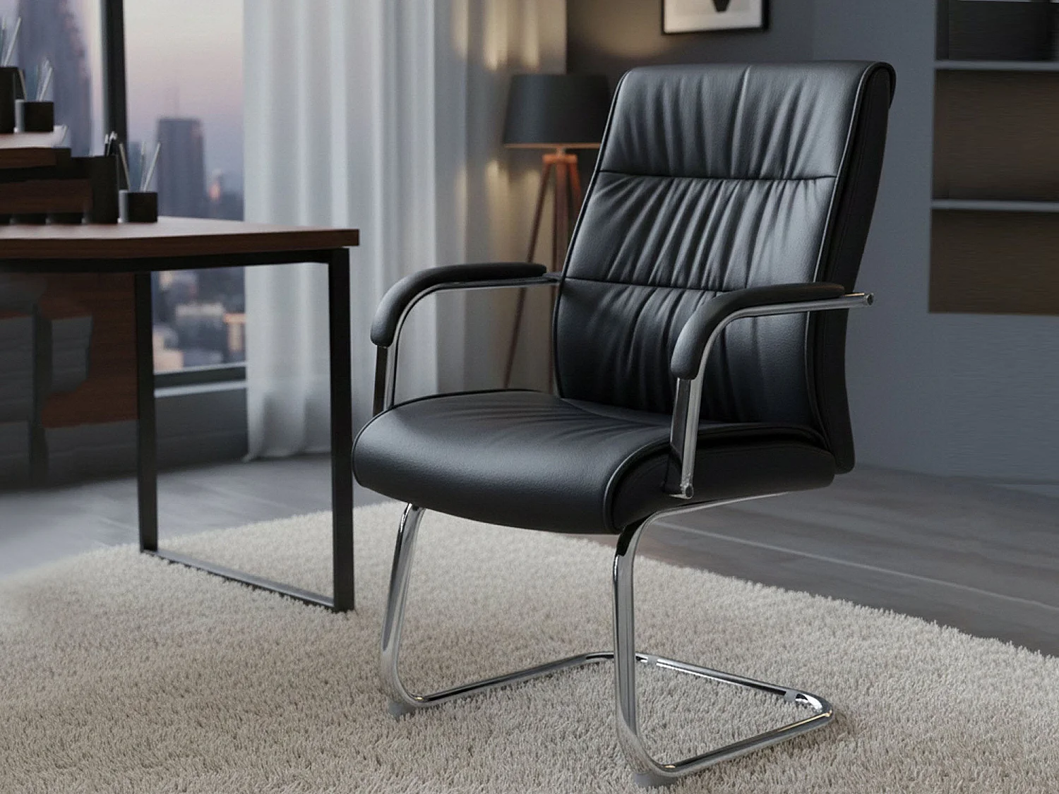 Bürostuhl Dmolina, Wartezimmerstühle mit Armlehnen für Büro, Ergonomischer Wartestuhl, 66x59h98 cm, Schwarz