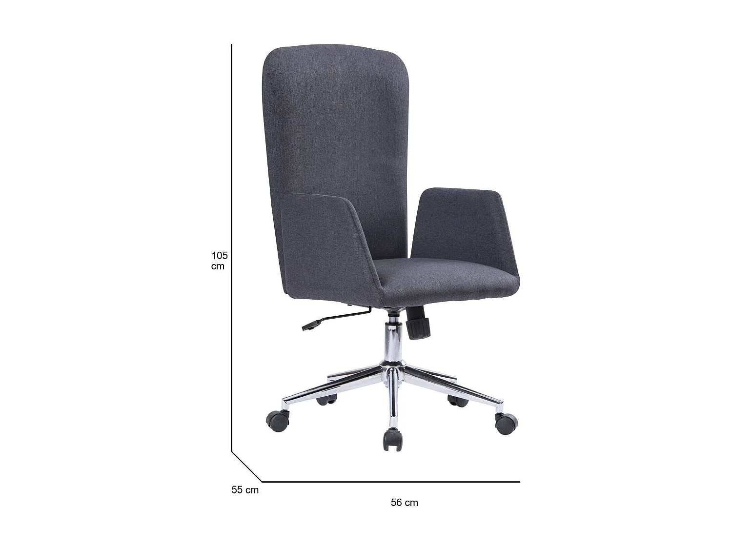 Bürostuhl Dgali, Präsidentensessel mit Armlehnen, Ergonomischer Chefbürostuhl, 55x56h98/105 cm, Grau