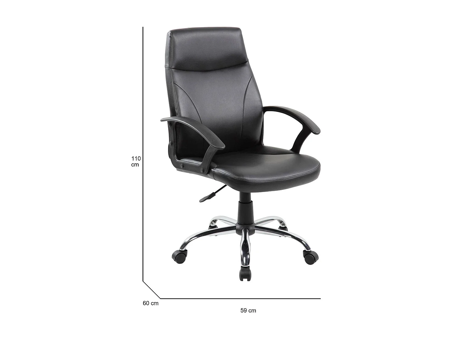 Dmora - Sedia con ruote Triangolo, Nero, 60x59h100/110 cm