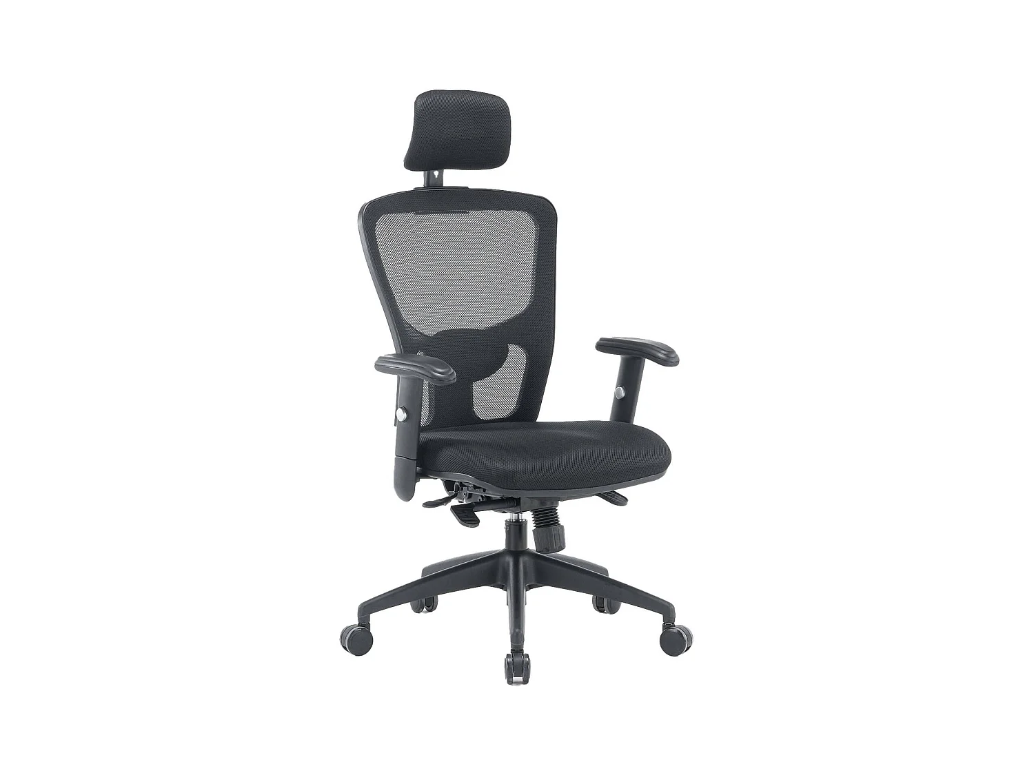 Chaise de bureau Dhenr, Chaise de direction en maille avec accoudoirs, Siège de bureau ergonomique, 68x66h120/130 cm, Noir