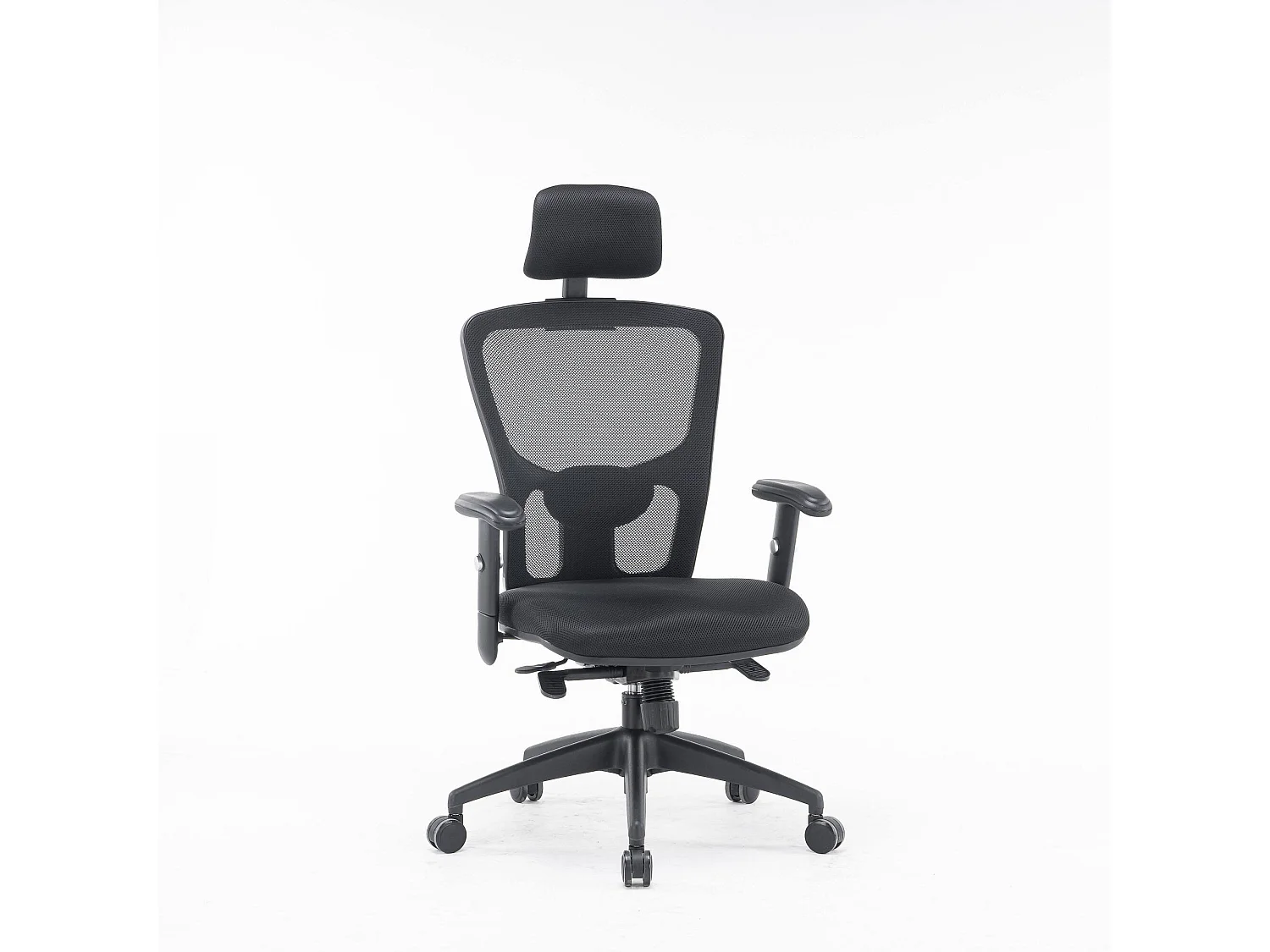 Bürostuhl Dhenr, Chefsessel aus Mesh mit Armlehnen, ergonomischer Bürositz, 68x66h120/130 cm, schwarz