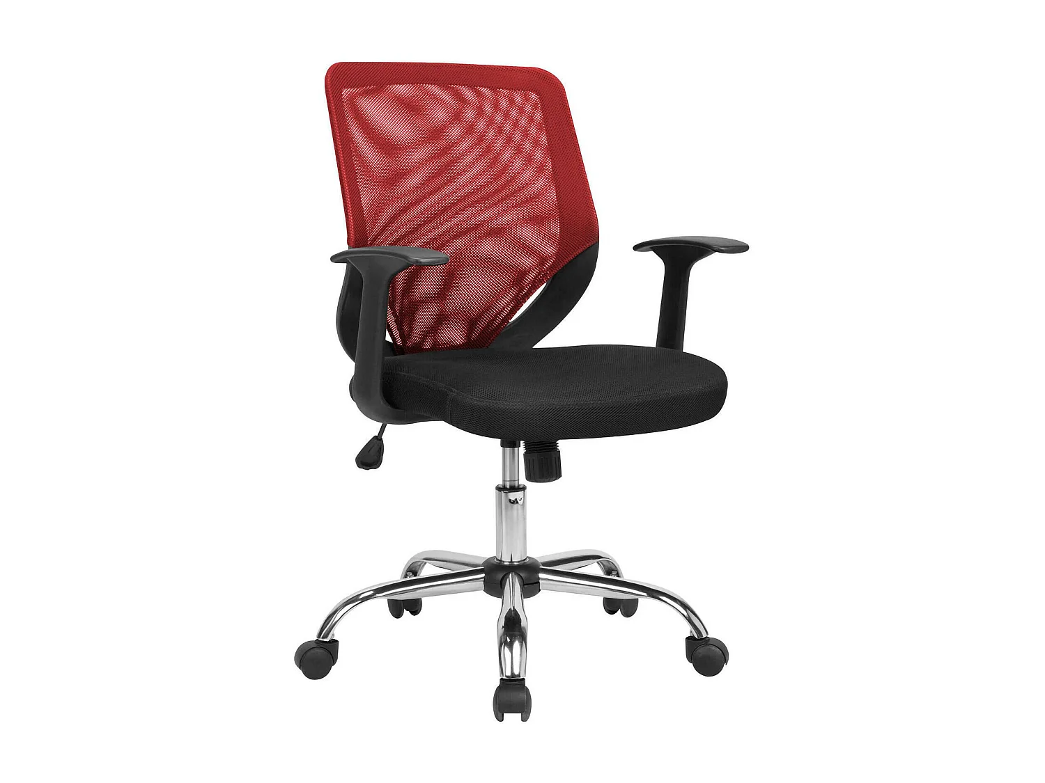 Chaise de bureau Daaro, Chaise de direction en maille avec accoudoirs, Siège de bureau ergonomique, 60x54h90/98 cm, Noir et Rouge