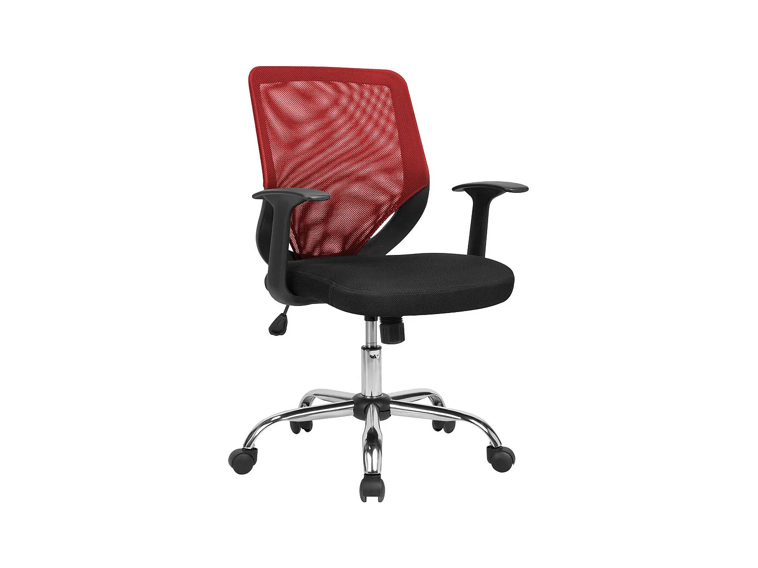 Chaise de bureau Daaro, Chaise de direction en maille avec accoudoirs, Siège de bureau ergonomique, 60x54h90/98 cm, Noir et Rouge
