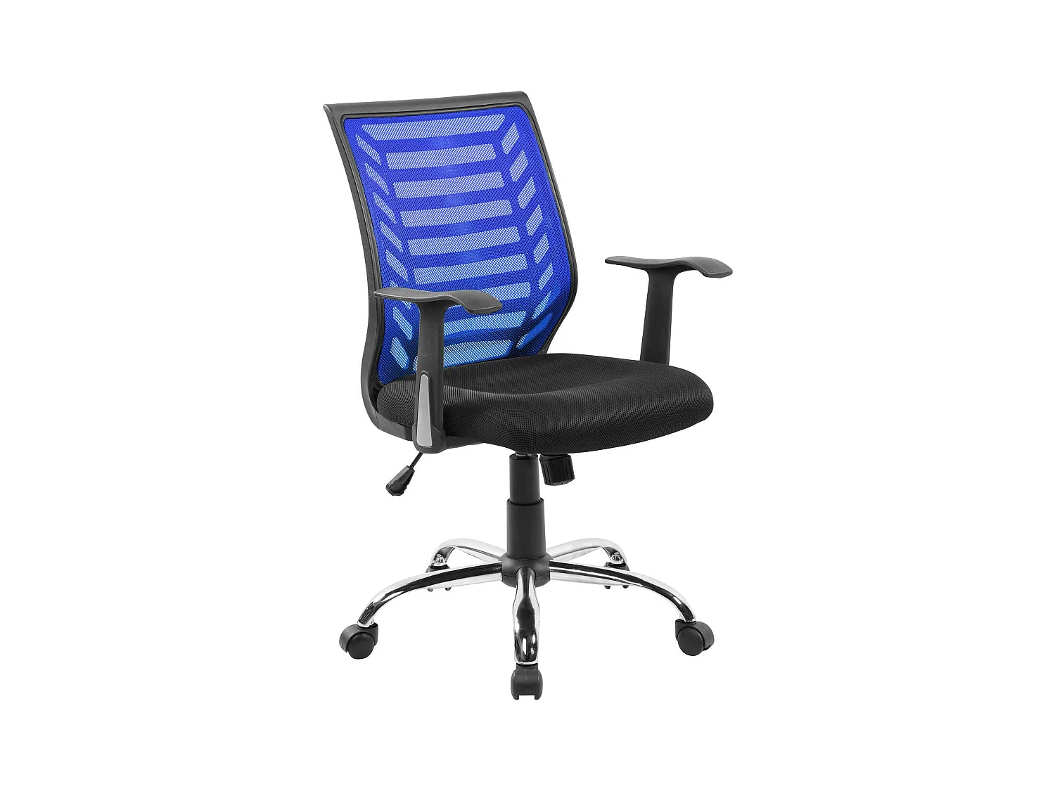 Chaise de bureau Dfann, Chaise de travail en maille avec accoudoirs, Siège de bureau ergonomique, 59x60h93/103 cm, Noir et Bleu
