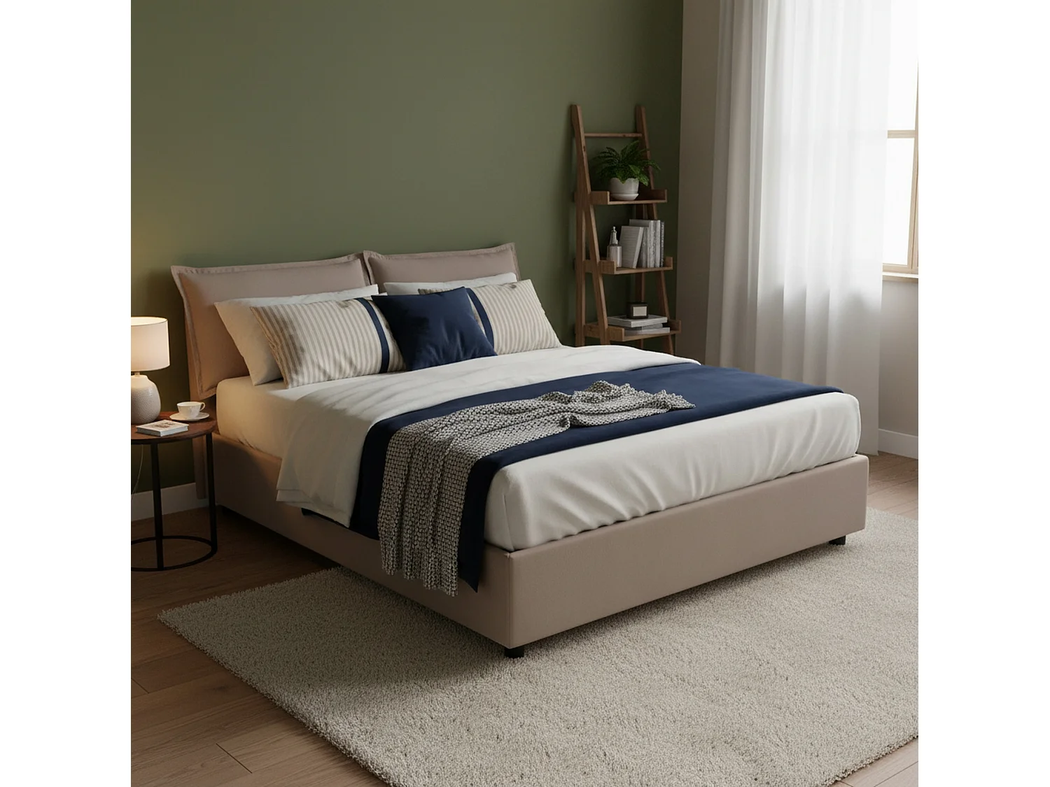 Doppelbett Dmarin, Containerbett mit Stoffbespannung, 100% Made in Italy, Frontöffnung, inklusive Matratze Cm 160x200, Turteltaube