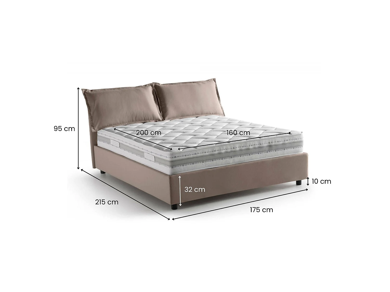Lit double Dmarin, Lit coffre avec revêtement en tissu, 100% Made in Italy, Ouverture frontale, avec matelas 160x200 cm inclus, Taupe