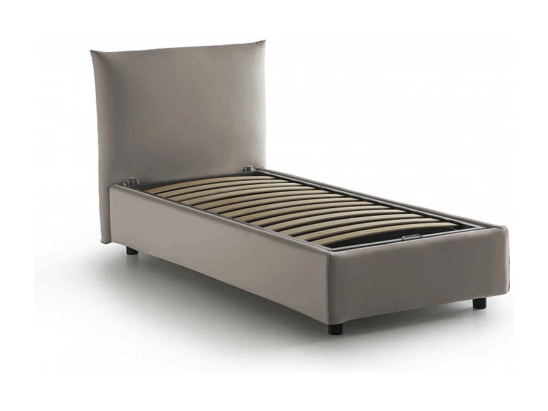 Lit simple Dguagn, lit coffre avec revêtement en tissu, 100% Made in Italy, ouverture latérale, adapté pour matelas 80x190 cm, gris tourterelle