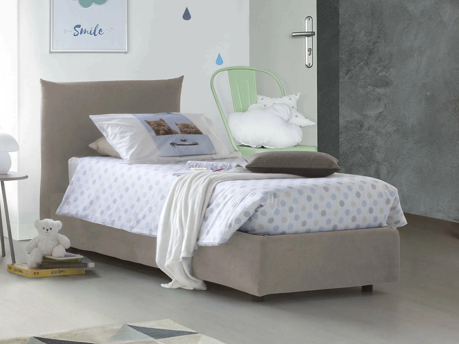 Letto Singolo Alisech, Sfoderabile Made in Italy, 110x215 cm Grigio Tortora