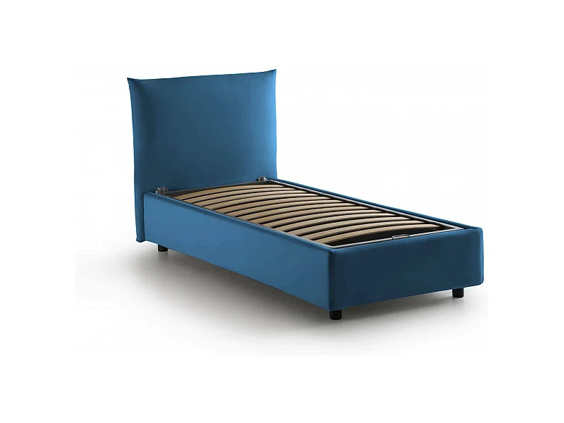 Dguagn eenpersoonsbed, Opbergbed met stoffen bekleding, 100% Made in Italy, Zijopening, geschikt voor matras van 80x190 cm, Blauw