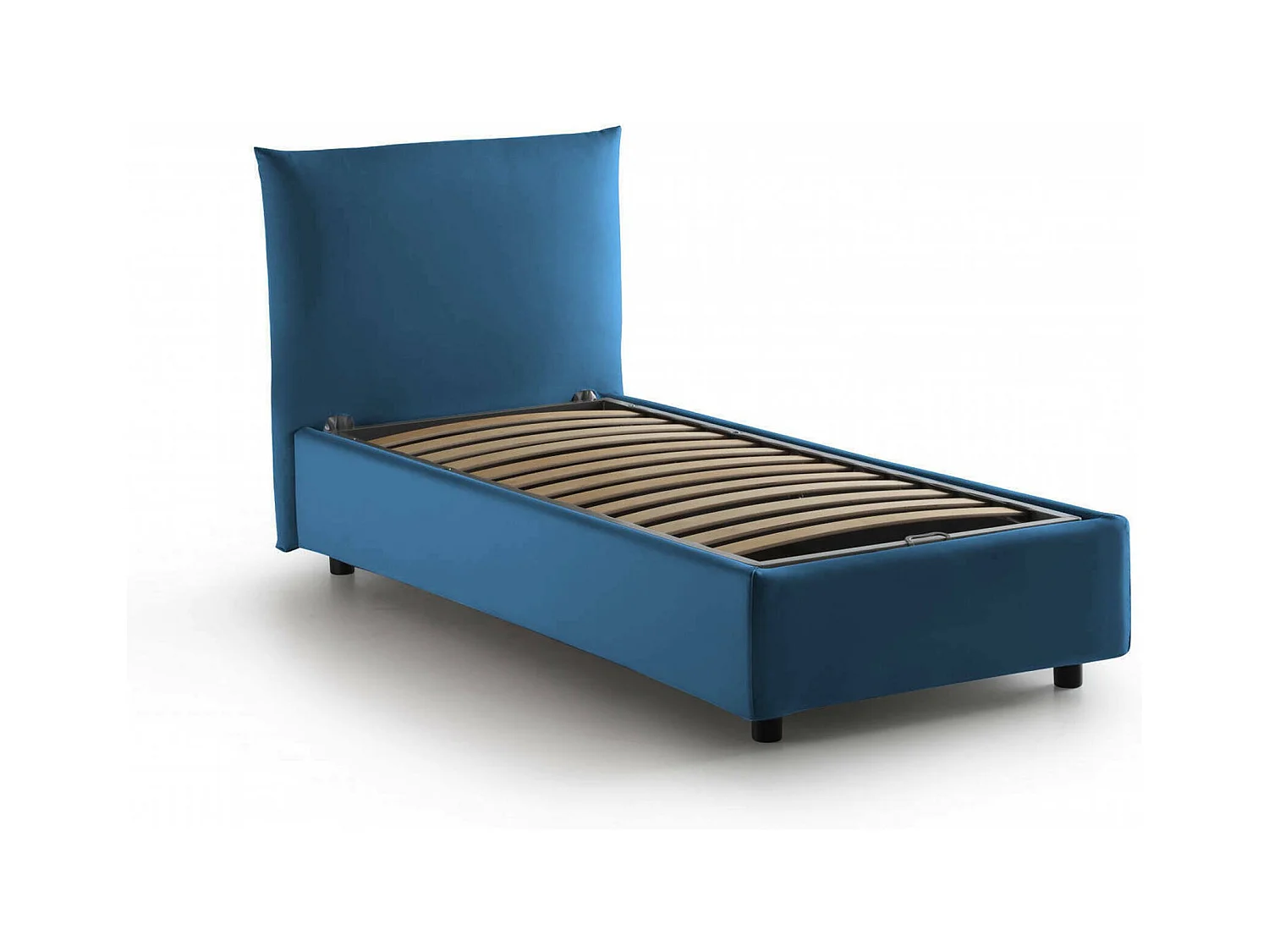 Dguagn eenpersoonsbed, Opbergbed met stoffen bekleding, 100% Made in Italy, Zijopening, geschikt voor matras van 80x190 cm, Blauw