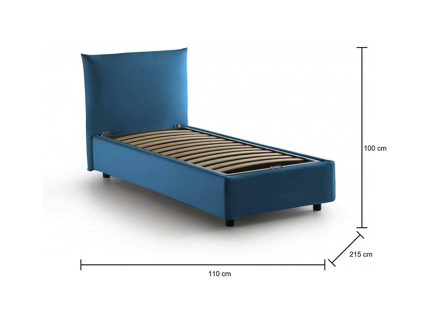 Einzelbett Dguagn, Containerbett mit Stoffbespannung, 100% Made in Italy, Seitliche Öffnung, passend für Matratze 80x190 cm, Blau